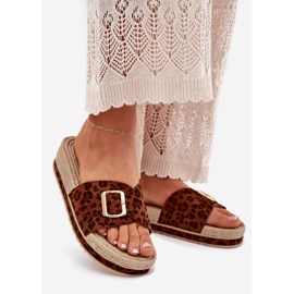 Women's flip flops on the platform with a golden buckle leopard buckle brown 1