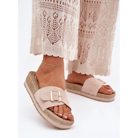 Women's slippers on the platform with a golden clamp beige 2