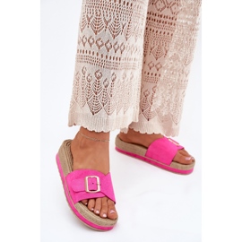 Women's flip flops on the platform with the golden buckle fuchsia pink 2