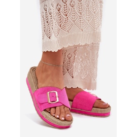 Women's flip flops on the platform with the golden buckle fuchsia pink 1