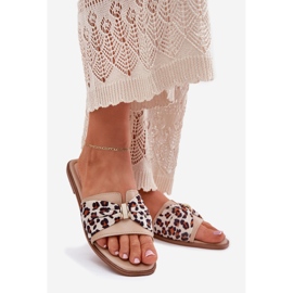 Flat -heeled women's flip flops with a bow beige 1 Flat -heeled women's flip flops with a bow beige 1