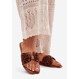 Flat -heeled women's flip flops with a Camel bow brown 1