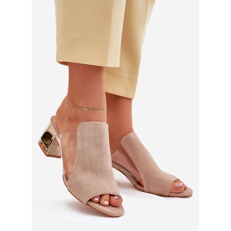 Women's slippers on a golden post beige 1