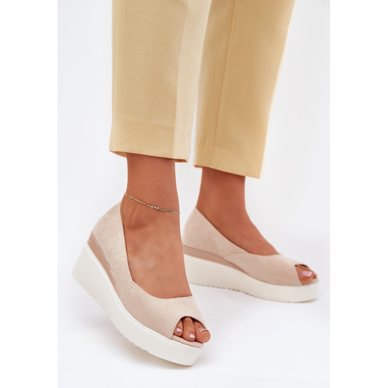 Women's sandals for an wedge with eco suede light beige 2