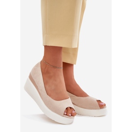 Women's sandals for an wedge with eco suede light beige 1