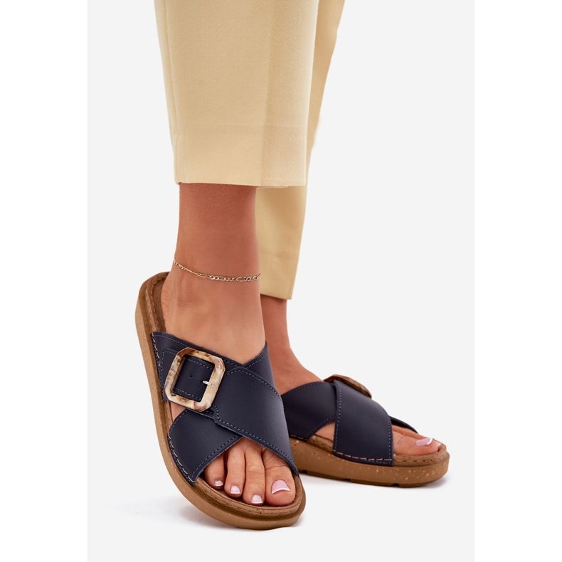 Women's leather flip flops with inblu ed0003iu navy blue 1