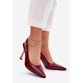 Painted high heels with an open heel and pointed tools burgundy red 1