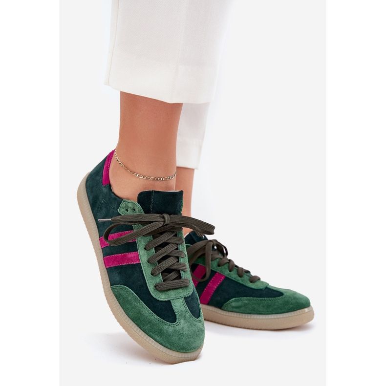 Zazoo n1068 suede low sneakers dark green women 1