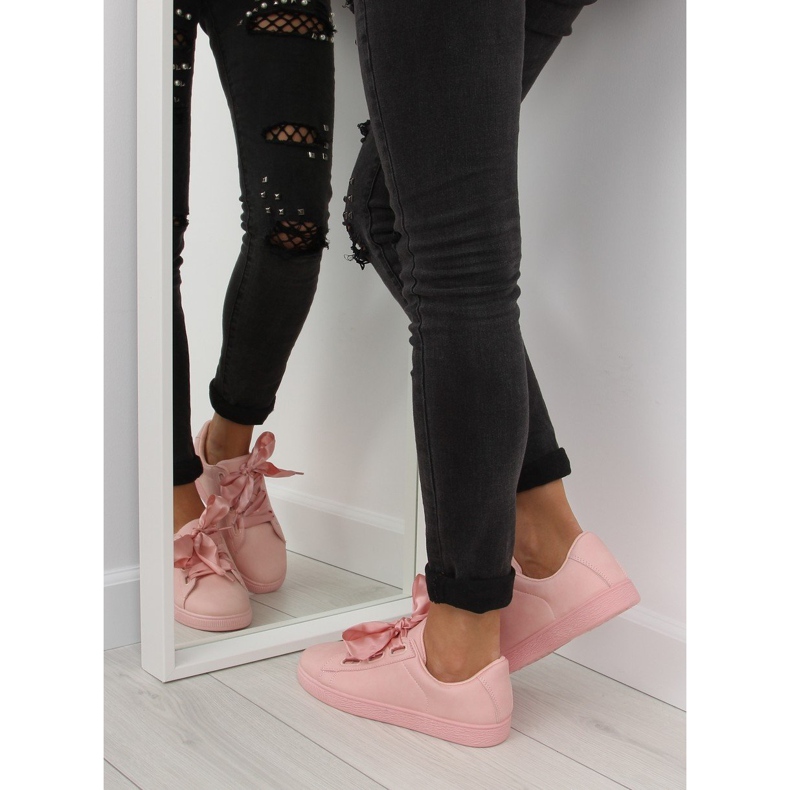 Pink BL1250-SP pink sneakers with ribbon 1