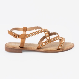 Caramel flat sandals with studs beige 1