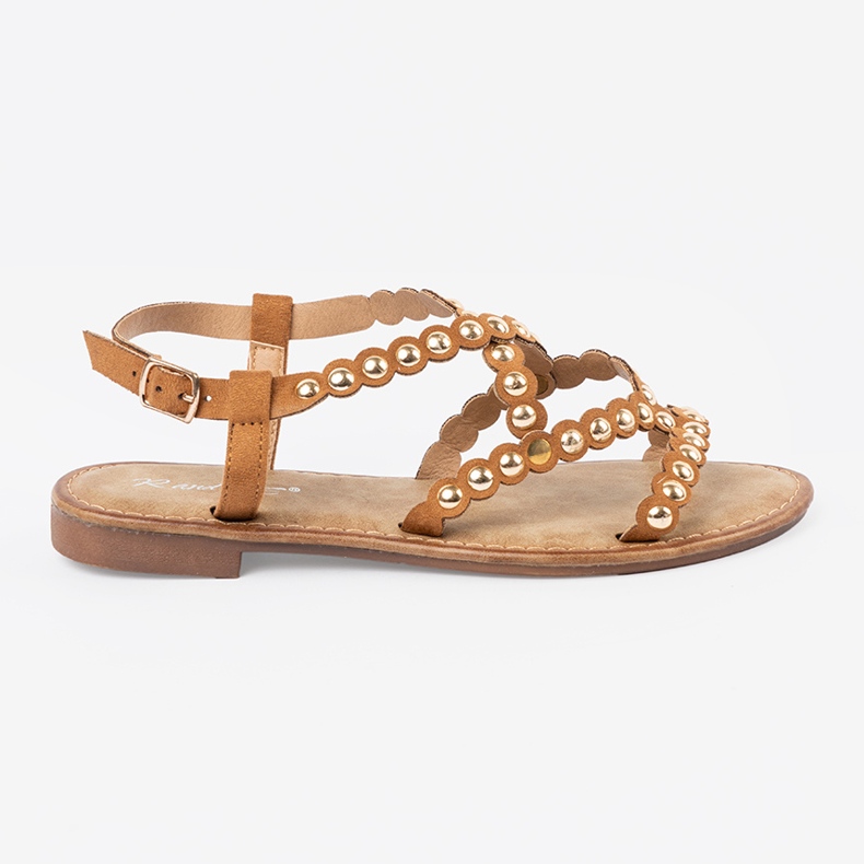 Caramel flat sandals with studs beige 1