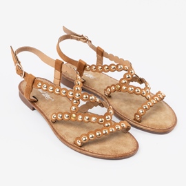 Caramel flat sandals with studs beige 2