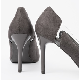 Goodin Gray suede pumps with transparent inserts grey 1 Goodin Gray suede pumps with transparent inserts grey 1