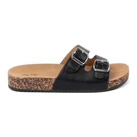 Shelvt Black profiled women's flip flops with buckles 2