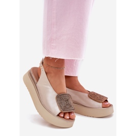 Zazoo 1786 Women's leather sandals on the platform with pearly beige decoration 1