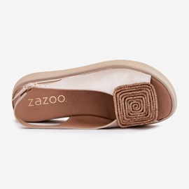Zazoo 1786 Women's leather sandals on the platform with pearly beige decoration 2