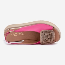 Zazoo 1786 Women's leather sandals on the platform with an ornament of fuchsia pink 2 Zazoo 1786 Women's leather sandals on the platform with an ornament of fuchsia pink 2