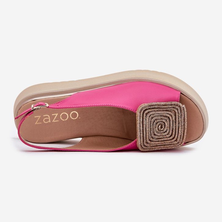 Zazoo 1786 Women's leather sandals on the platform with an ornament of fuchsia pink 2 Zazoo 1786 Women's leather sandals on the platform with an ornament of fuchsia pink 2