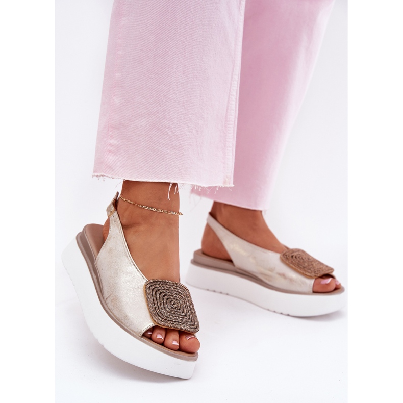 Zazoo 1786 Women's leather sandals on the platform with an ornament golden wiped 2