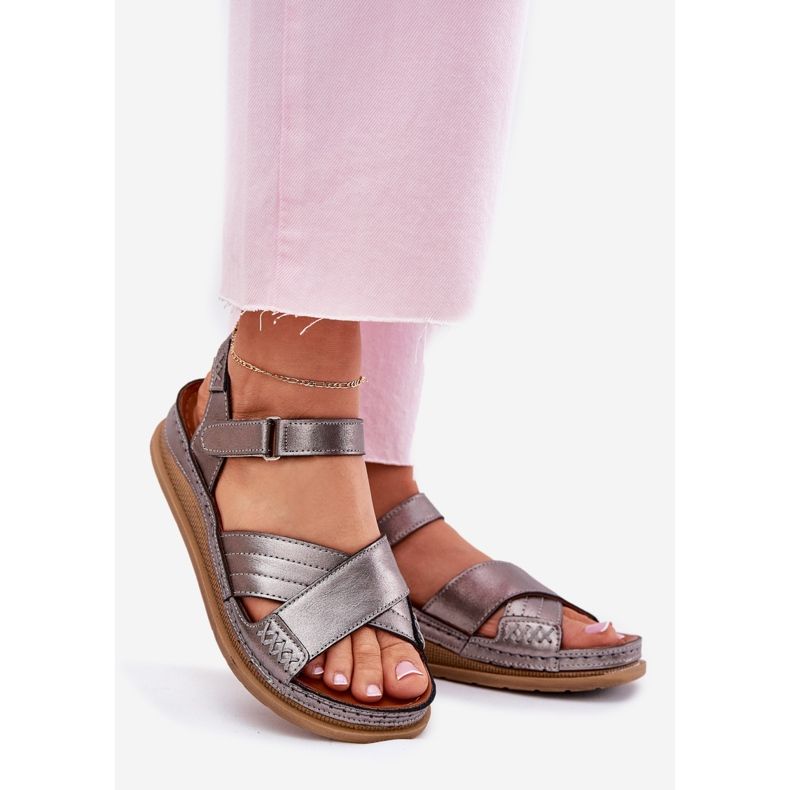 Women's leather sandals on the Maciejka L7064-35 graphite platform grey 1