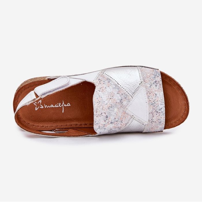 Women's leather sandals with wedge with maciejka braid L7067-11 white 2