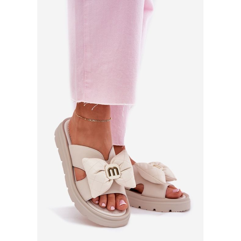 Women's leather flip flops on the platform with chebello 4647 beige 1