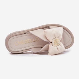 Women's leather flip flops on the platform with chebello 4647 beige 2