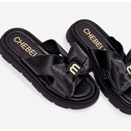 Women's leather flip flops on the platform with chebello 4647 black bow 2