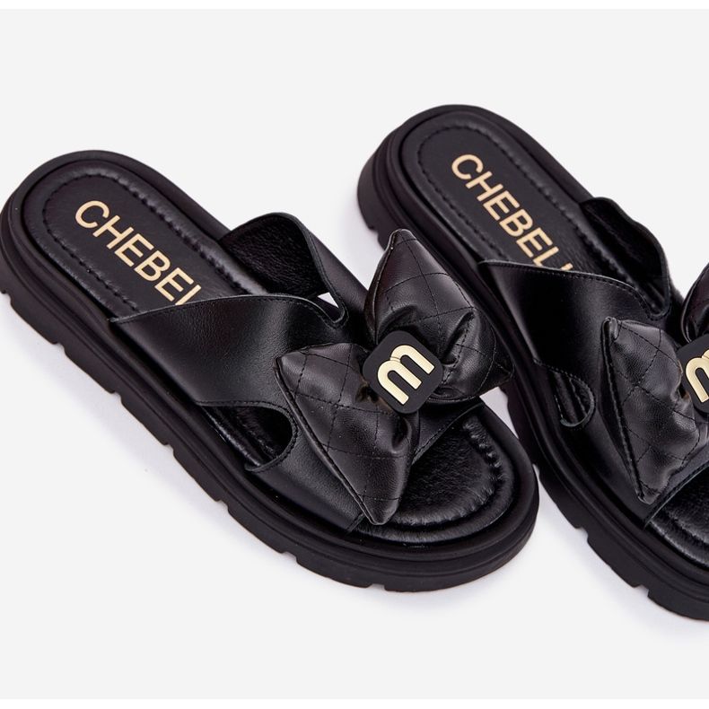 Women's leather flip flops on the platform with chebello 4647 black bow 2