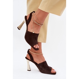 Suede sandals on a high heel with a decorative Chebello 4440 chocolate bracelet brown 1 Suede sandals on a high heel with a decorative Chebello 4440 chocolate bracelet brown 1