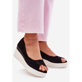 Women's sandals for an wedge with eco suede black 1 Women's sandals for an wedge with eco suede black 1