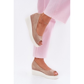 Women's sandals for an wedge with eco suede beige 2
