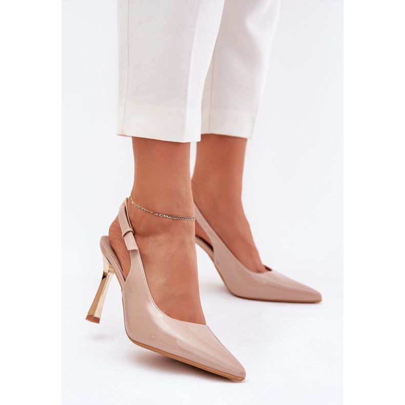 Painted high heels with an open heel and pointed toes beige 2