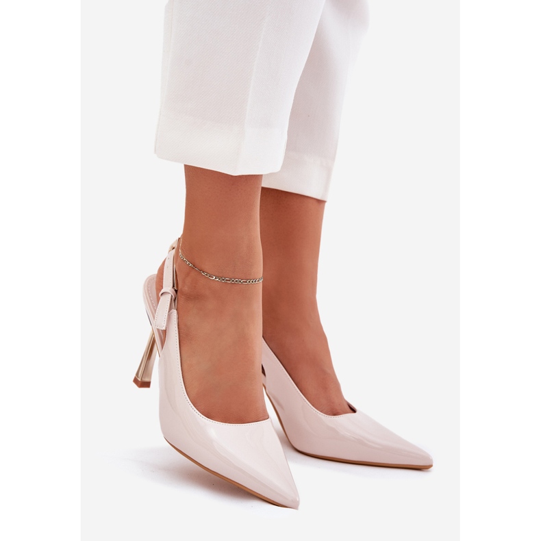 Painted high heels with an open heel and pointed toas beige 1