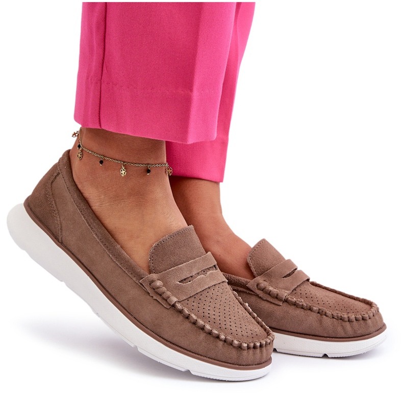 Women's suede loafers on the Sergio Leone SP012 platform light beige 5 Women's suede loafers on the Sergio Leone SP012 platform light beige 5