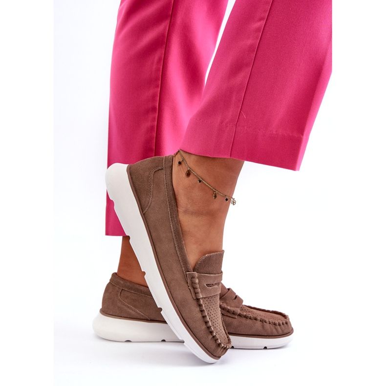 Women's suede loafers on the Sergio Leone SP012 platform light beige 3 Women's suede loafers on the Sergio Leone SP012 platform light beige 3