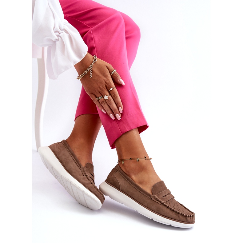 Women's suede loafers on the Sergio Leone SP012 platform light beige 4 Women's suede loafers on the Sergio Leone SP012 platform light beige 4