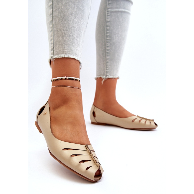 Zazoo 10009 comfortable leather women's ballerinas beige 2