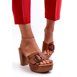 Women's Flip-Flops On High Heels With A Buckle, Brown Betinna 3