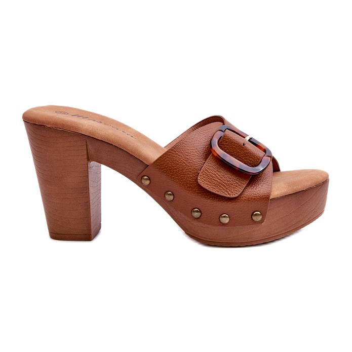 Women's Flip-Flops On High Heels With A Buckle, Brown Betinna 2