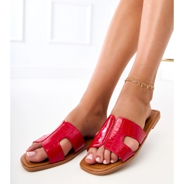 Red flip -flops on a flat sole with pressing 2