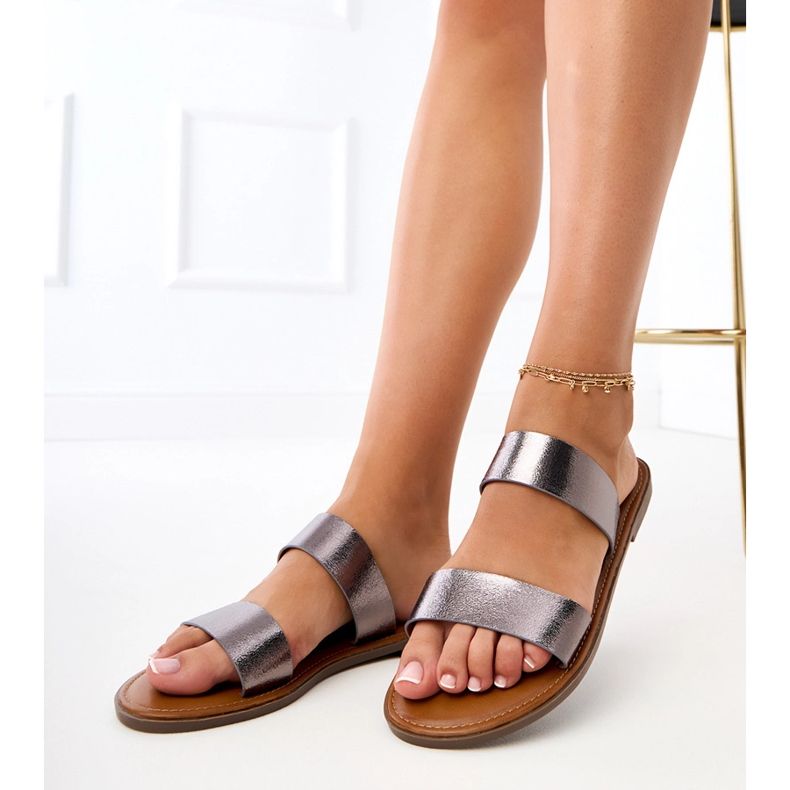 Gray women's slippers with stripes grey 1 Gray women's slippers with stripes grey 1