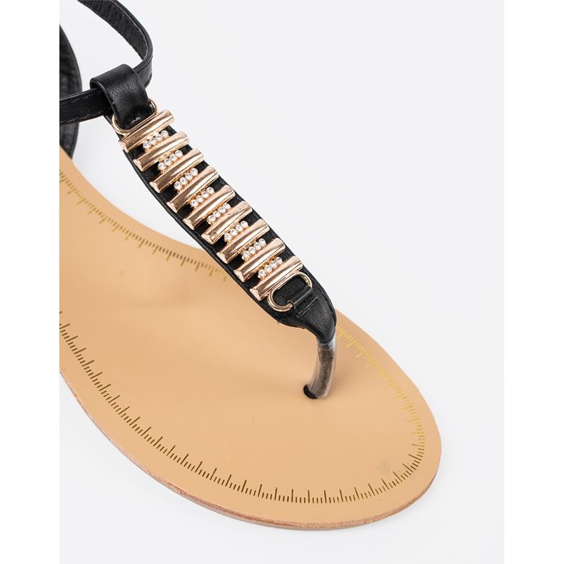 Black women's sandals with golden decorations 1