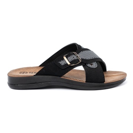 Shelvt Black men's slippers with buckles 1