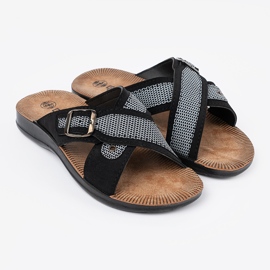 Shelvt Black men's slippers with buckles 2