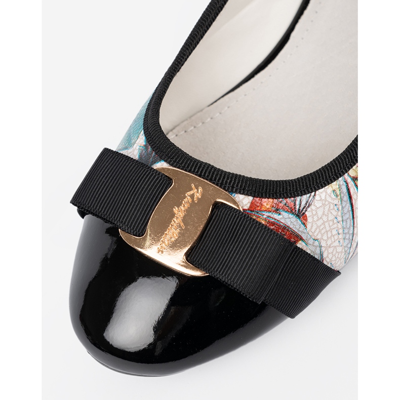 Goodin Black and black ballerinas with flowers white 1 Goodin Black and black ballerinas with flowers white 1