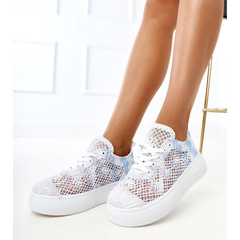 Multicolored openwork sneakers on the platform white 1