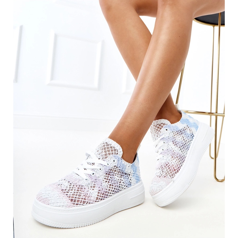 Multicolored openwork sneakers on the platform white 2