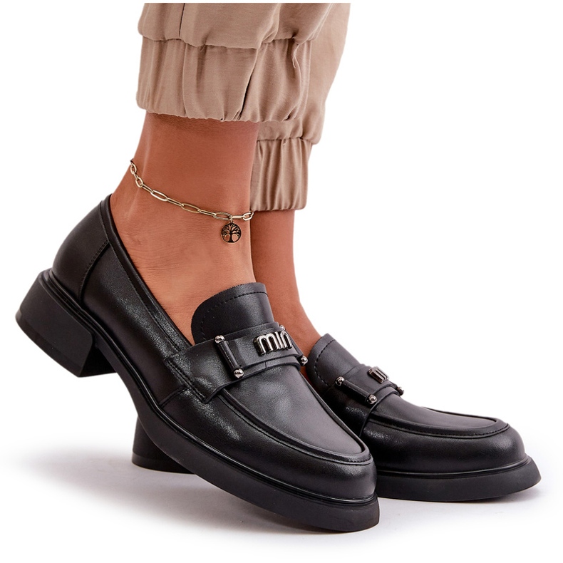 Women's natural leather loafers black Vinceza 91114 with an ornament 5