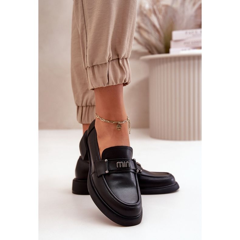 Women's natural leather loafers black Vinceza 91114 with an ornament 3